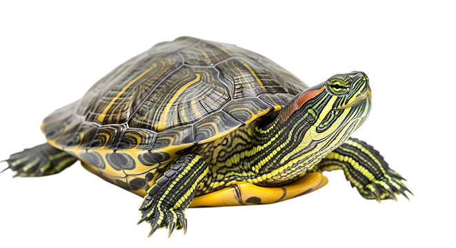Red eared slider turtle isolated on transparent background detailed portrait of a reptile
