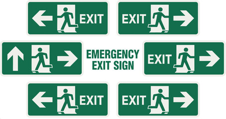 Fototapeta premium Emergency evacuation directions building safety sign emergency exit route arrow vector illustration design