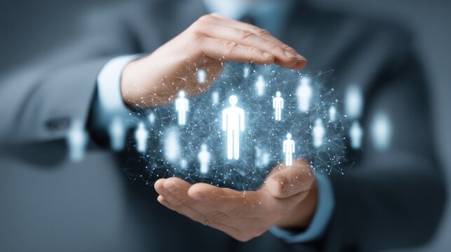 Businessman protecting people network