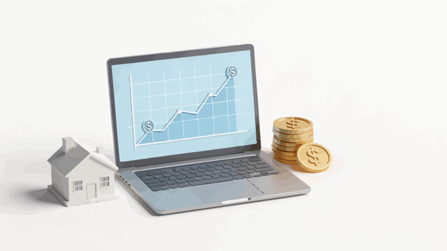 Laptop with house and coins