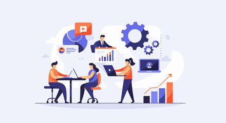 Obraz premium Teamwork collaboration and data analysis with laptops and charts