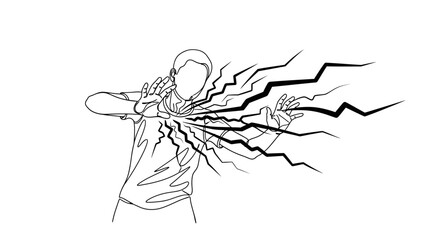 Abstract lightning striking person, energy discharge, concept of power and impact, line art illustration © Joyo