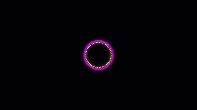 Glowing neon dotted circle loading animation on black background