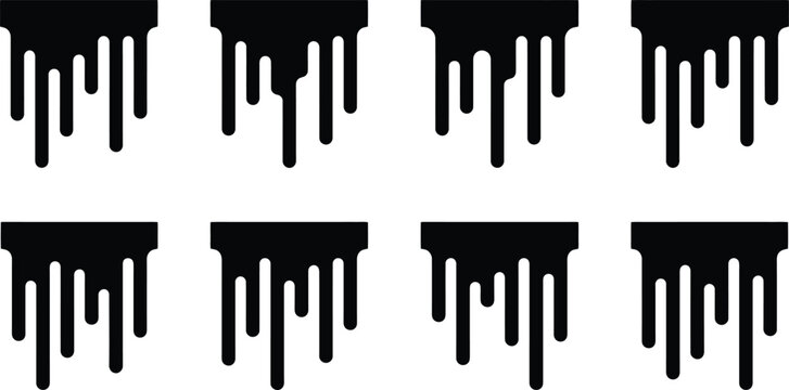 Eight black silhouette dripping liquid elements on a white background paint slime