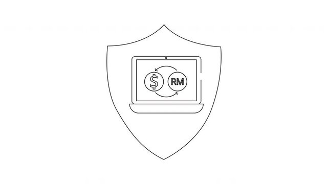 Secure Online Currency Exchange - Shielded Laptop Icon Animation.