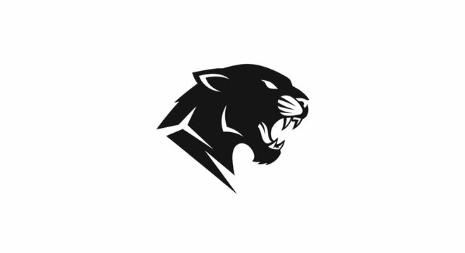 Minimalist black panther head mascot logo profile view