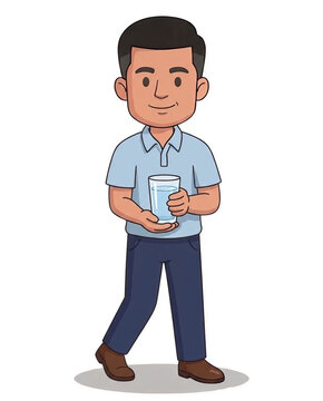 Indian office boy giving water glass to guest with warm respectful pose on white background, minimal style, flat vector illustration, office service concept