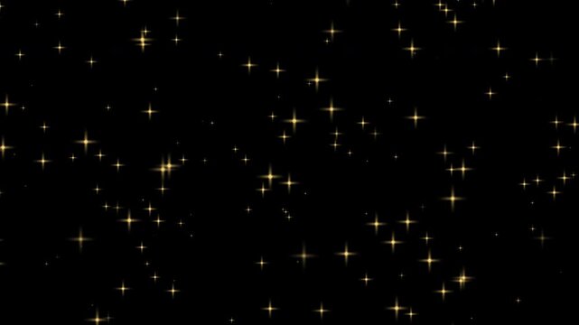 Falling glowing golden stars on alpha transparent background
