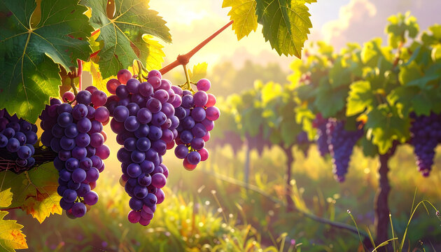 Ripe grapes in a vineyard