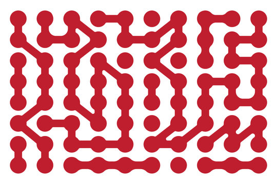 Pattern of Red metaballs isolated on white background. Modern geometric shapes of liquid connected drops. Vector illustration. Abstract geometric figures of connected molecules. metaball pattern .