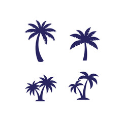 Fototapeta premium Set of blue palm tree silhouettes on white background tropical icons