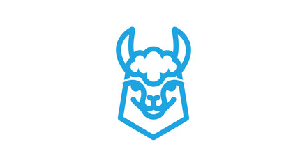 Minimalist blue llama head line art logo on white background © sri