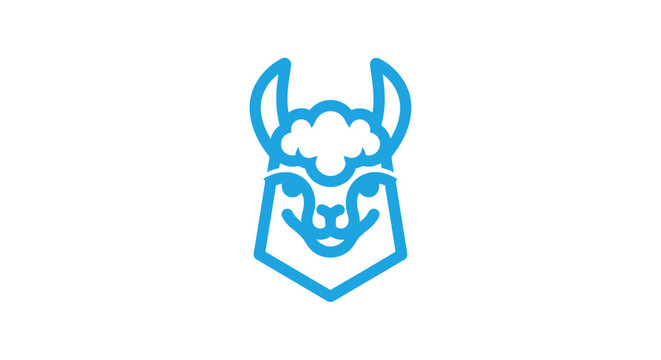 Minimalist blue llama head line art logo on white background