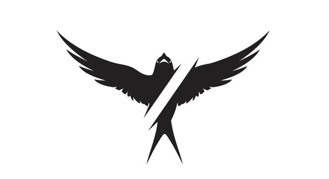 Minimalist black swallow bird silhouette with diagonal cut