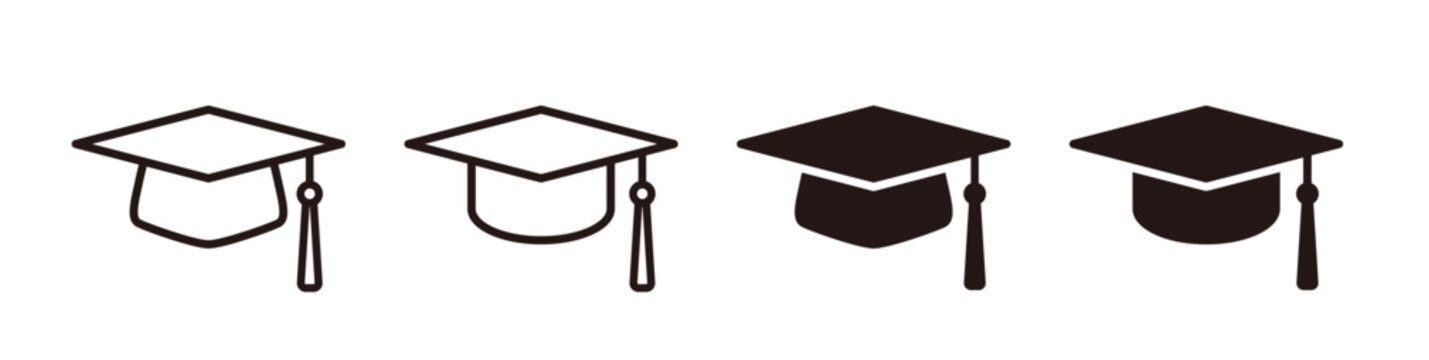 Graduation cap icon set, line and solid style education symbols


