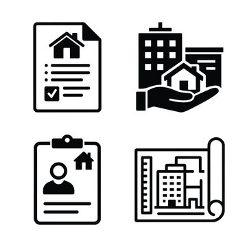 Real estate document and property management icons for business operations and workflow real estate process