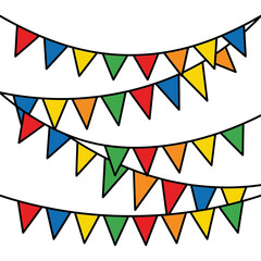 Obraz premium Vibrant triangular flags symbolize celebration on strings outdoors