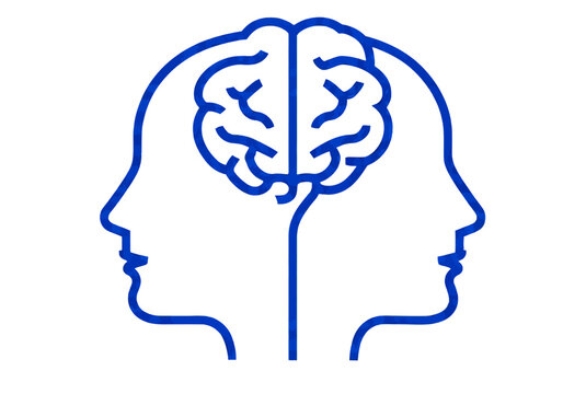 Two human heads symbolize dual thinking and brain activity