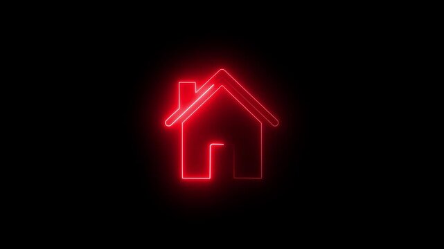 Glowing neon home icon Isolated on black background 4k motion video.