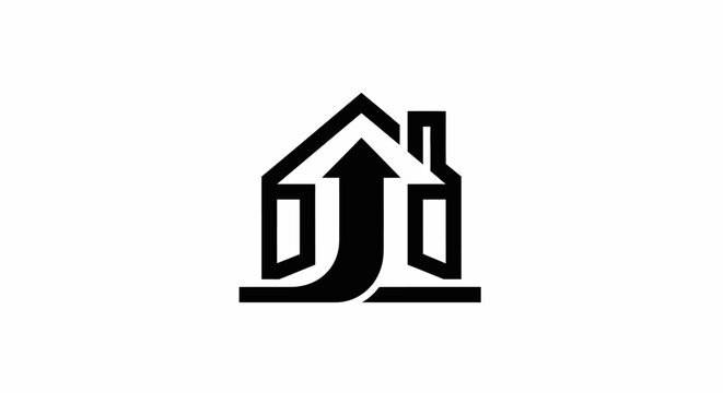 Black house with arrow logo icon.