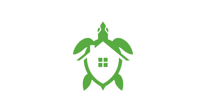 Green turtle logo with a house shaped shell