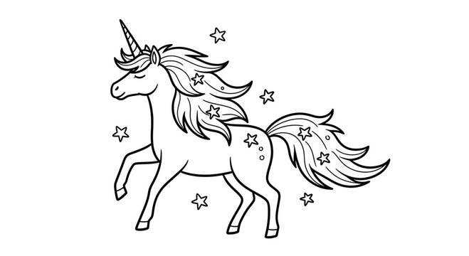Cute Unicorn Coloring Page for Kids with Stars