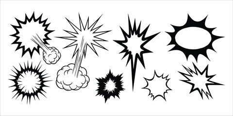 Black and white comic book explosion effects and impact shapes collection © Asif137