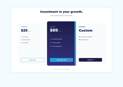 Pricing table, investment growth, financial plan, mobile app screenshot, business template