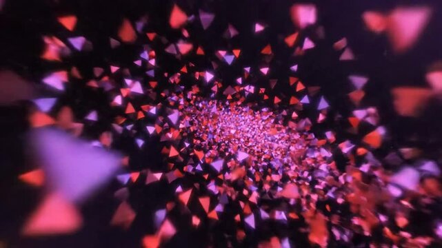 Abstract Pink and Red Triangle Particle Explosion Formation in Dark Space for a Creative Background