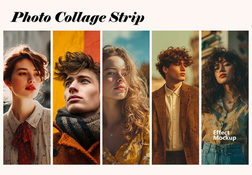 Photo Collage Strip Effect Mockup