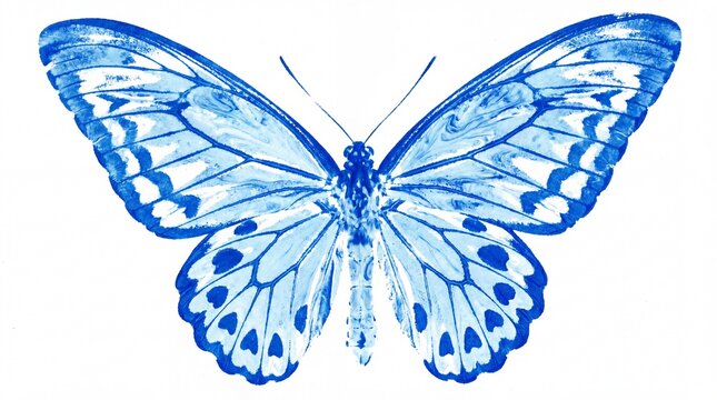 Troides aeacus Birdwing butterfly Gyotaku blue ink art