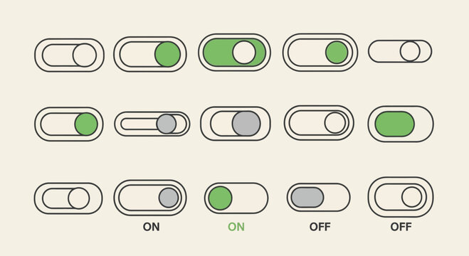 Set of UI Toggle Switch Buttons for Mobile Apps and Web Interfaces