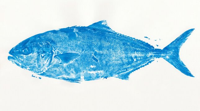 Japanese amberjack Hamachi Gyotaku blue marine art