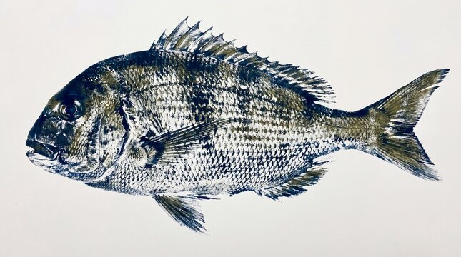 Japanese Madai snapper Gyotaku green blue marine art