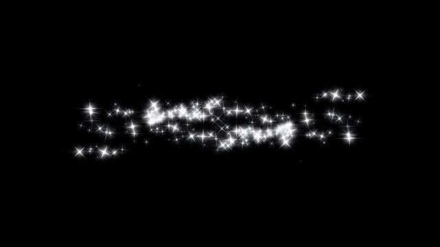 White sparkle glitter dust trail, glowing fairy star particles, twinkling shimmer burst animation, magic light streak path, doodle stars effect, black screen background, 4k loop.