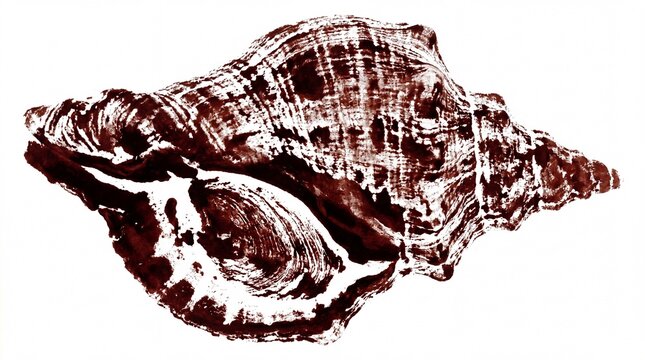 Tsubugai whelk sea snail Gyotaku vermillion ink print