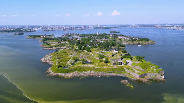 Cinematic Summer Drone View of Suomenlinna Sea Fortress Helsinki