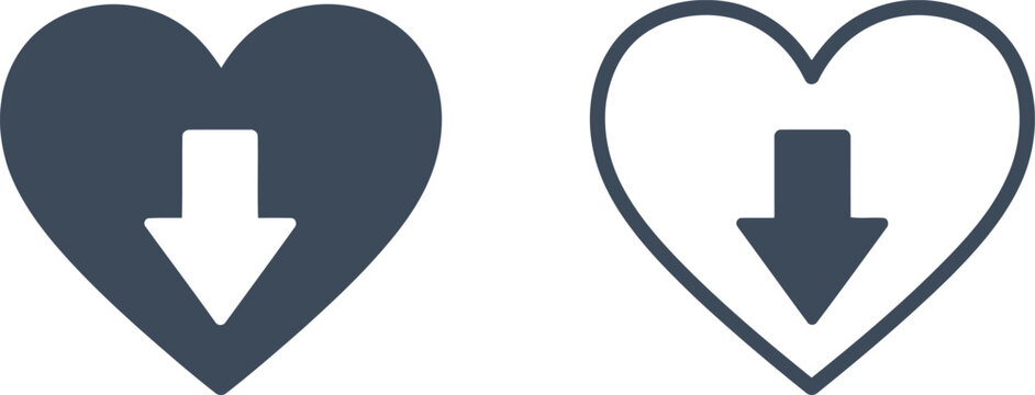Heart Download Icon Set &ndash; Flat and Outline Vector Symbols for Web and App UI Design
