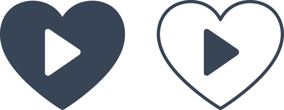 Heart Play Button Icons Set &ndash; Love Media Symbol, Minimalist Vector for Social Media and Streaming Apps