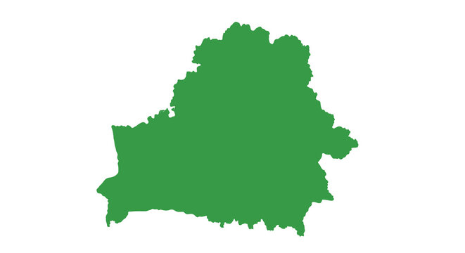 A solid green map of belarus is displayed against a plain white background showing country borders