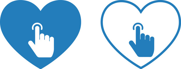 Obraz premium Blue Heart Icon with Hand Click Gesture for Like and Favorite Button User Interface Design