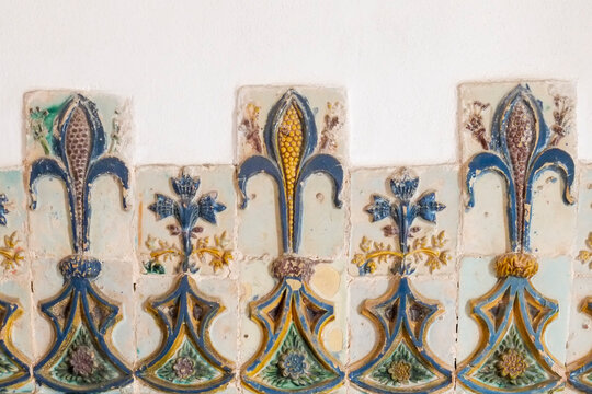 Ancient  blue and yellow decorative tile border detail