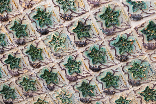 Green patterned tile texture background