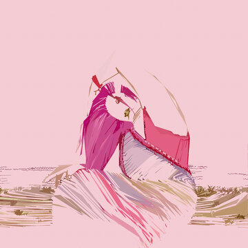 Gesture of tying hair; Face; look at. Abstract art; Village bride; Artistic face;  Modern art, Village bride 2