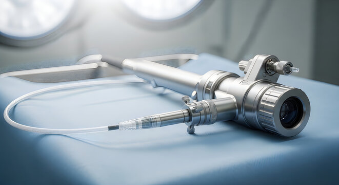 Advanced Surgical Endoscope Medical Equipment on Sterile Blue Drape