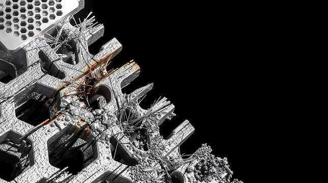 Macro parsing of heavily fractured topological optimization struts engineered from raw titanium-aluminide with immense negative staging for editorial integration