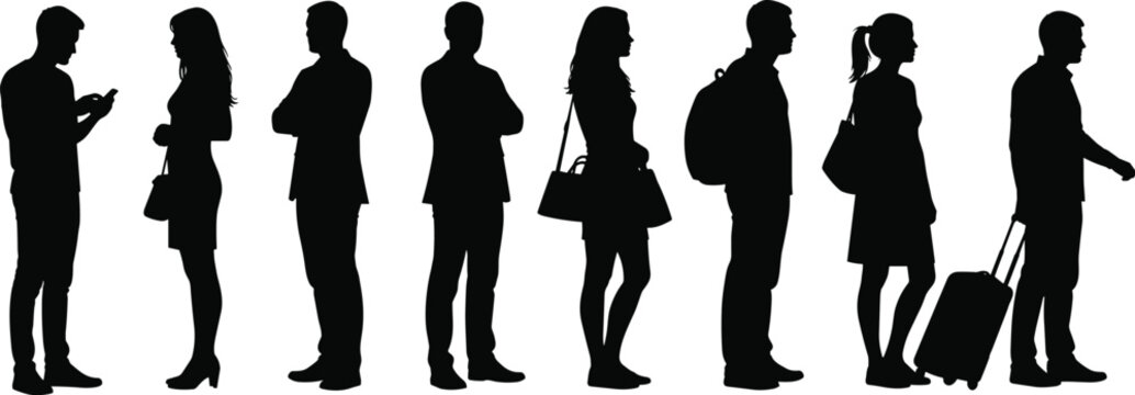 Whether it&rsquo;s for an airport wayfinding system, a public transit app, or a travel blog, these "waiting in line" figures are a staple for modern graphic design.