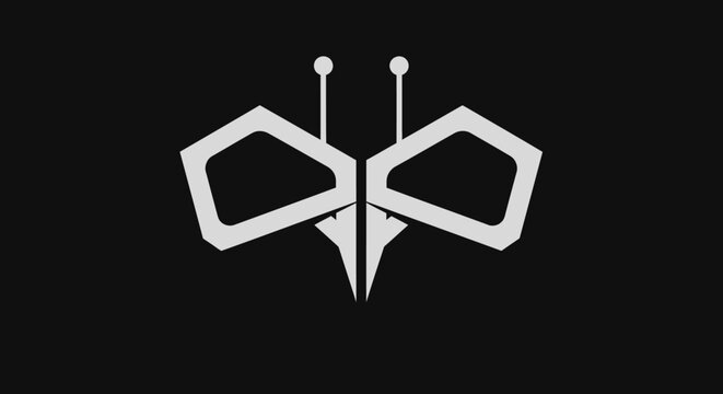 Minimalist geometric butterfly icon on black background