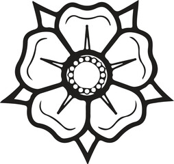 Obraz premium Black and white outline of a geometric rose flower with line art, geometric