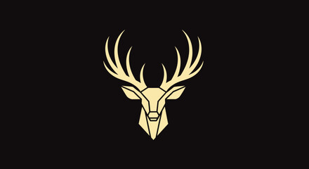 Obraz premium Minimalist geometric golden deer head logo on black background